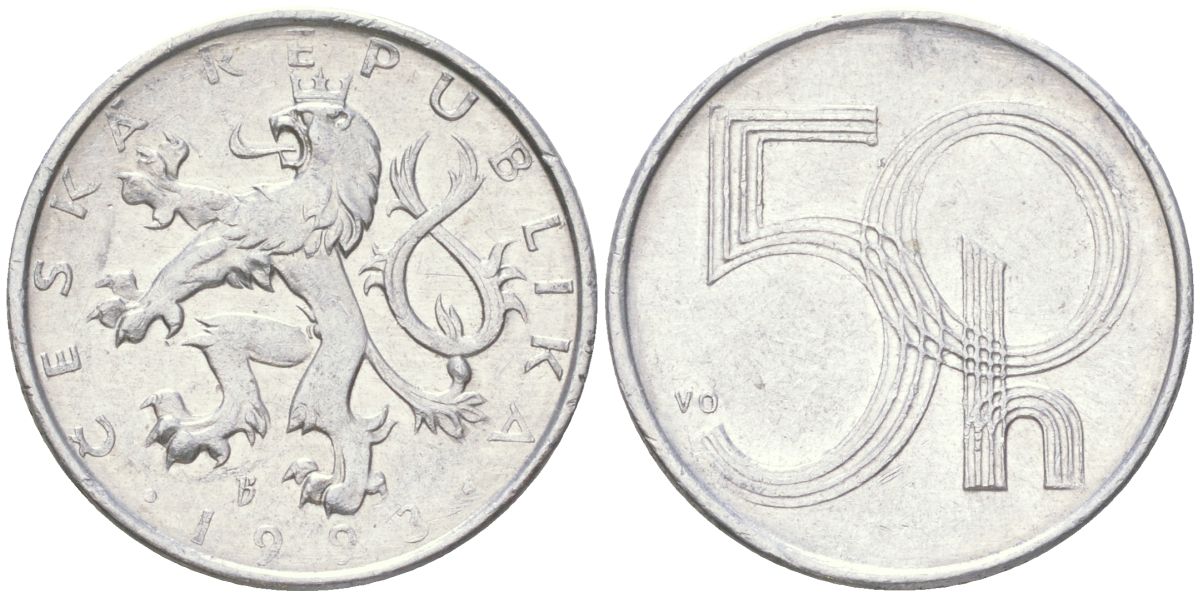 Чехия 50 геллеров 1993 KM 3 алюминий 4613-1026