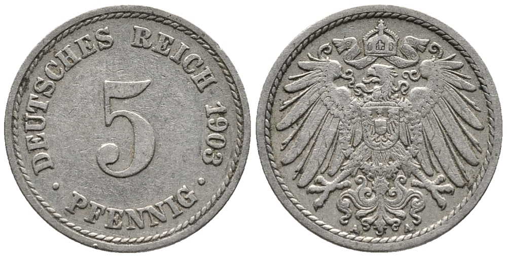 ГЕРМАНИЯ 5 ПФЕННИГОВ 1903 A KM 11, J. 12 медно-никель 39-766