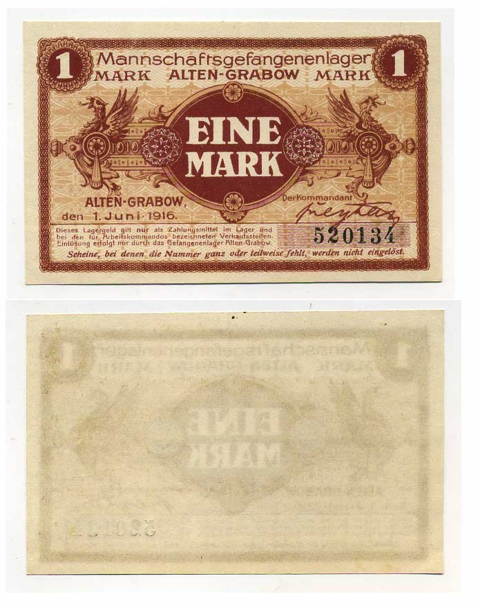 Германия 1 марка 1916 Альтенграбов, лагерь военнопленных C-2658 бумага UNC (пресс) 504-63-3-1