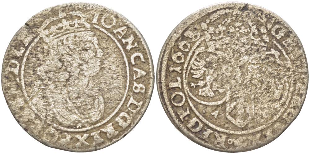 Польша 6 грошей (шостак) 1663 A-T, Ян II Казимир (1648-1668), вес 2,91 гр KM 91, Kopinski 136.5b серебро 1517-815