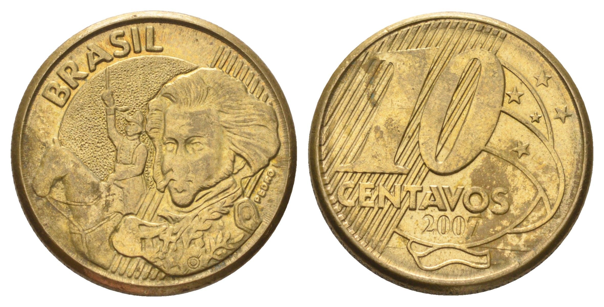 Бразилия 10 сентаво 2007 KM 649 сталь плакированная латунью 4159-435