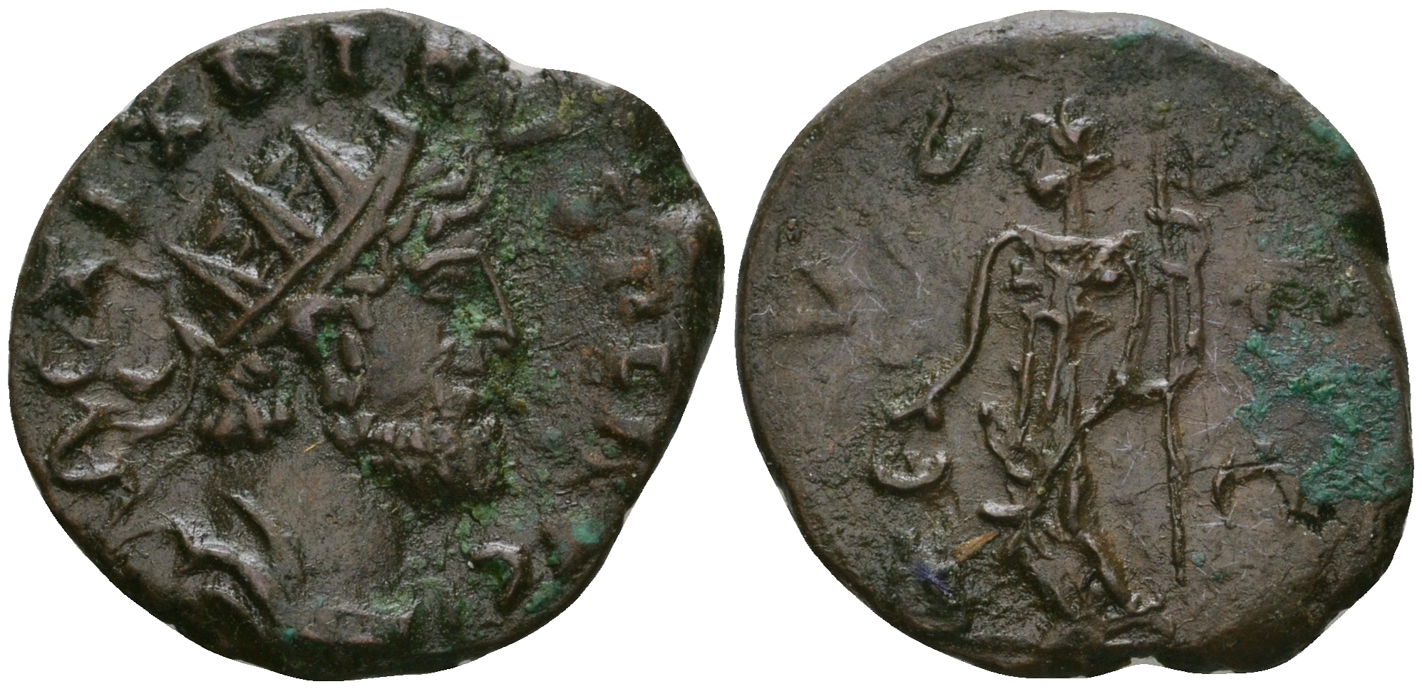 Римская Империя, императоры в Галлии антониниан 272 - 273 Тетрик, IMP TETRICVS P F AVG, бюст императора / локальное подражание типа VIRTVS AVGG RIC биллон 1073-19-37