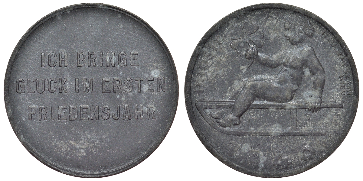 Австрия жетон 1946 удачи в первом году свободы, ребенок с клевером на санках цинк 4121-146