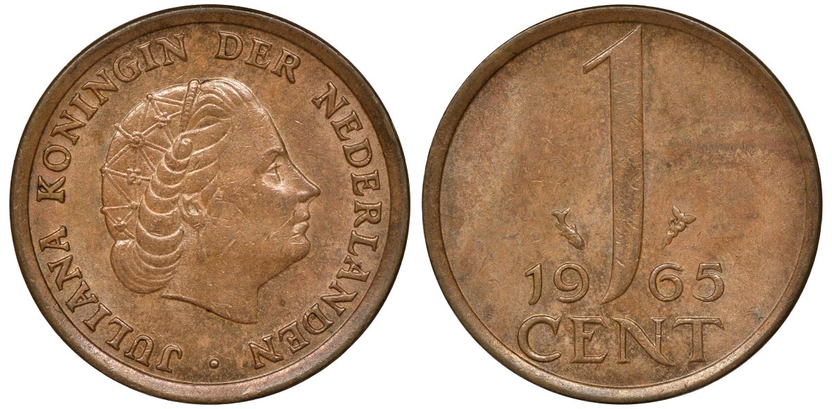Нидерланды 1 цент 1965 Юлиана (1948-1980) КМ 180 бронза 72-1066