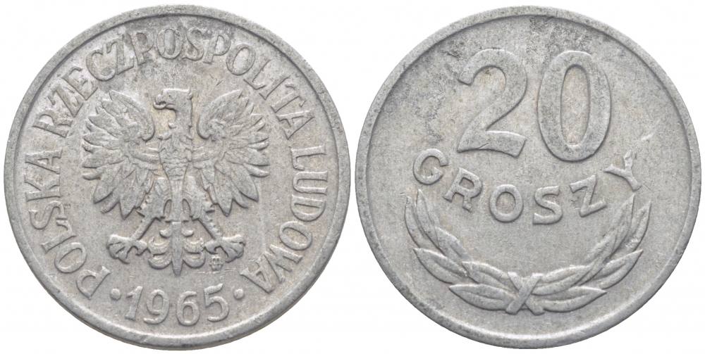 ПОЛЬША 20 ГРОШЕЙ 1965 MW KM А47 алюминий 4448-342