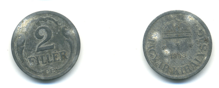 Венгрия 2 филлера 1943 ВР KM 519 цинк 83-1221