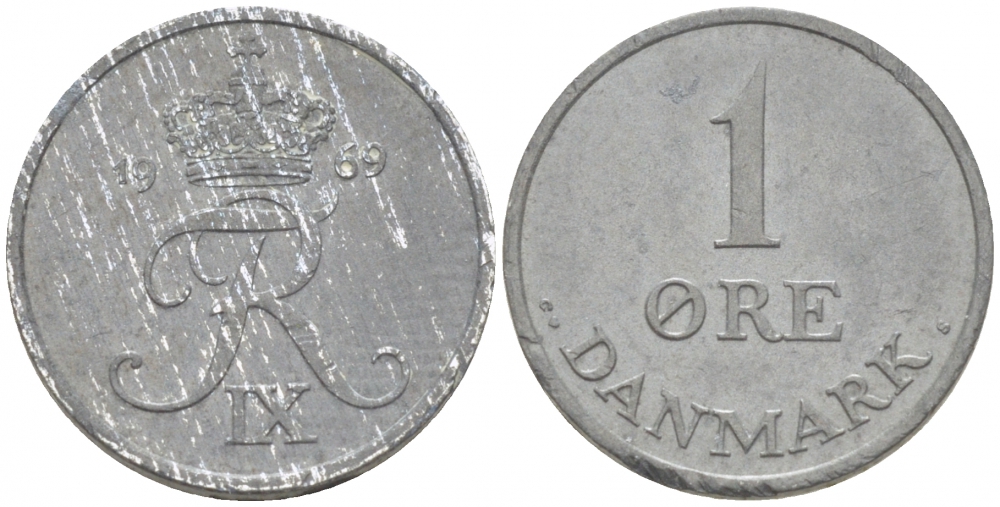 ДАНИЯ 1 ЭРЕ 1969 С; S, ФРЕДЕРИК IX (1947-1972) КМ 839.2 цинк 3309-112