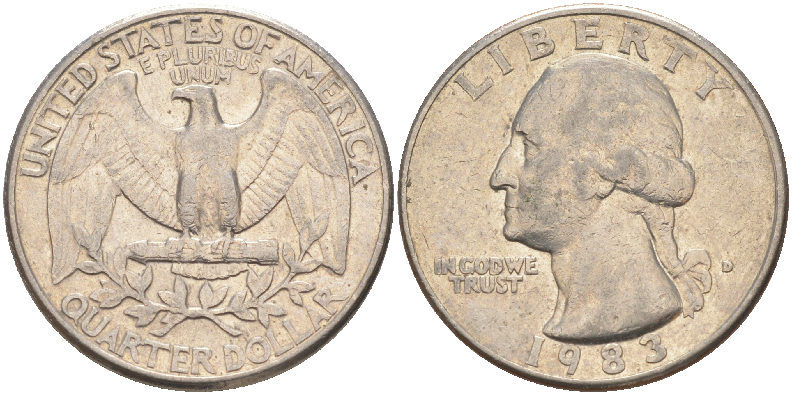 США 25 ЦЕНТОВ = КВОТЕР 1983 D, ВАШИНГТОН KM A164a медь плакированная медно-никелем 4114-827