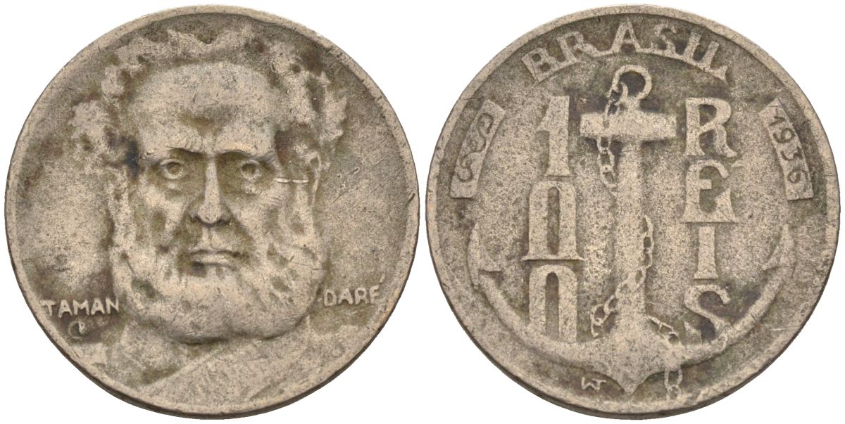 Бразилия 100 рейс 1936 Маркиз Тамандаре KM 536 медно-никель 4115-516