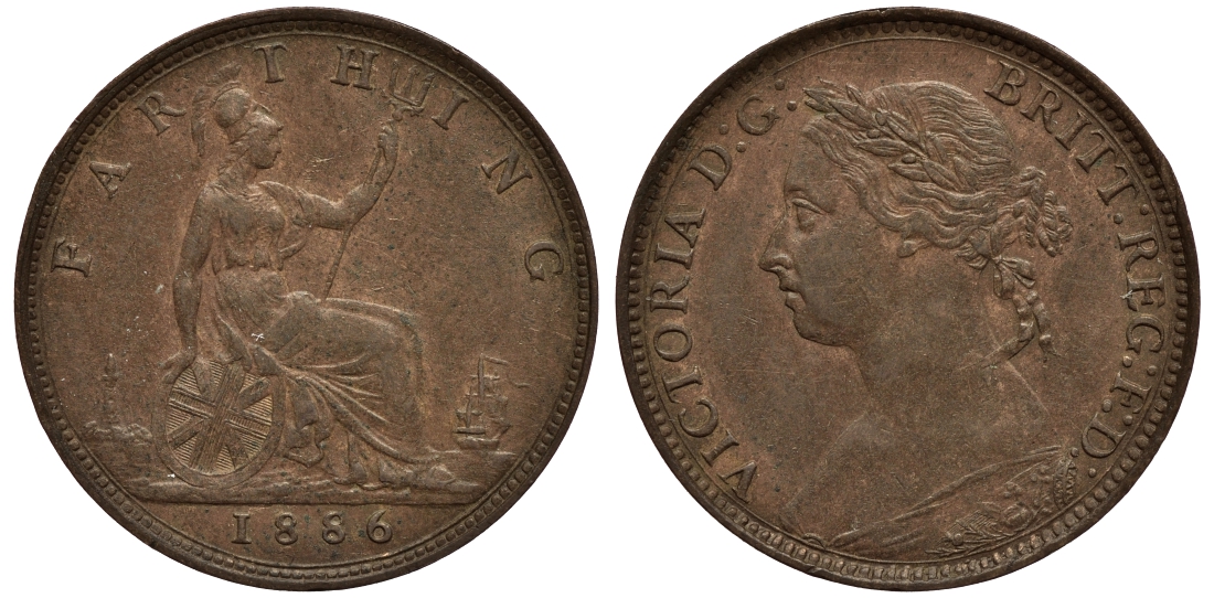 Великобритания 1 фартинг 1886 Виктория (1837-1901) KM 753, Spink 3958 бронза 4114-737