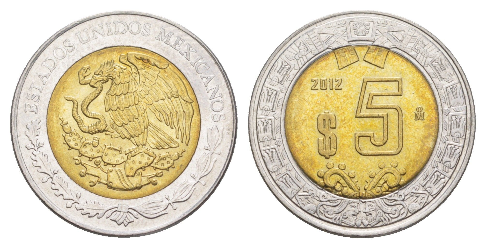 Мексика 5 песо 2012 Mo KM 605 биметалл UNC 4637-711