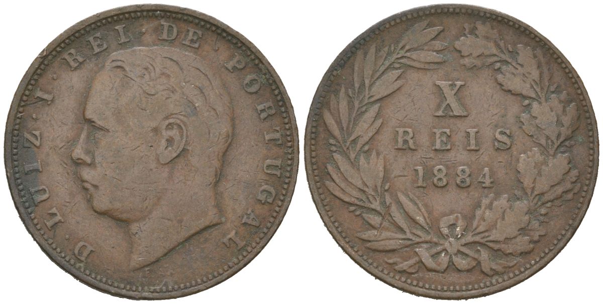 Португалия 10 реалов 1884 Луиш I (1861-1889) KM 526 бронза 4171-1042