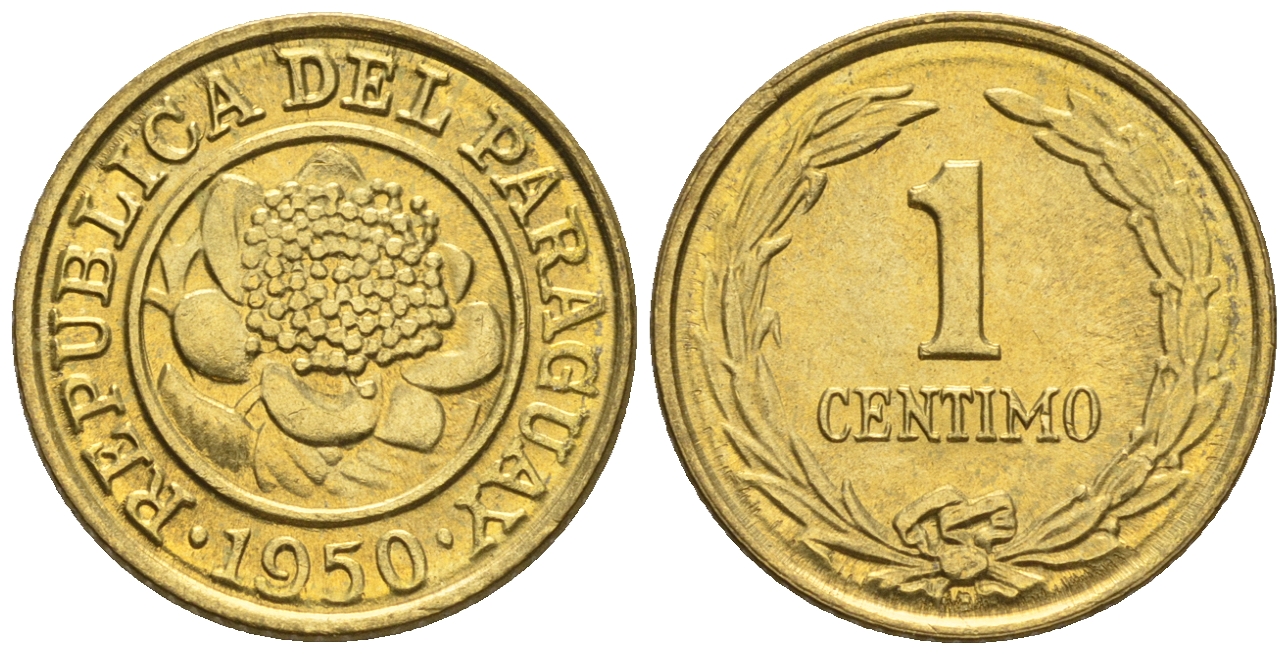 Парагвай 1 сентимо 1950  KM 20 алюминиевая бронза  aUNC  220-1028