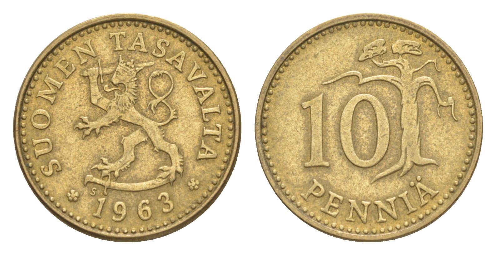 Финляндия 10 пенни 1963 KM 46 алюминиевая бронза 4647-325