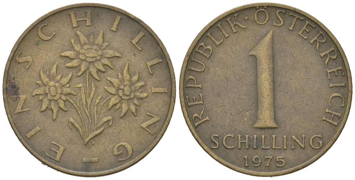 Австрия 1 шиллинг 1975 KM 2886 алюминиевая бронза 4617-1065