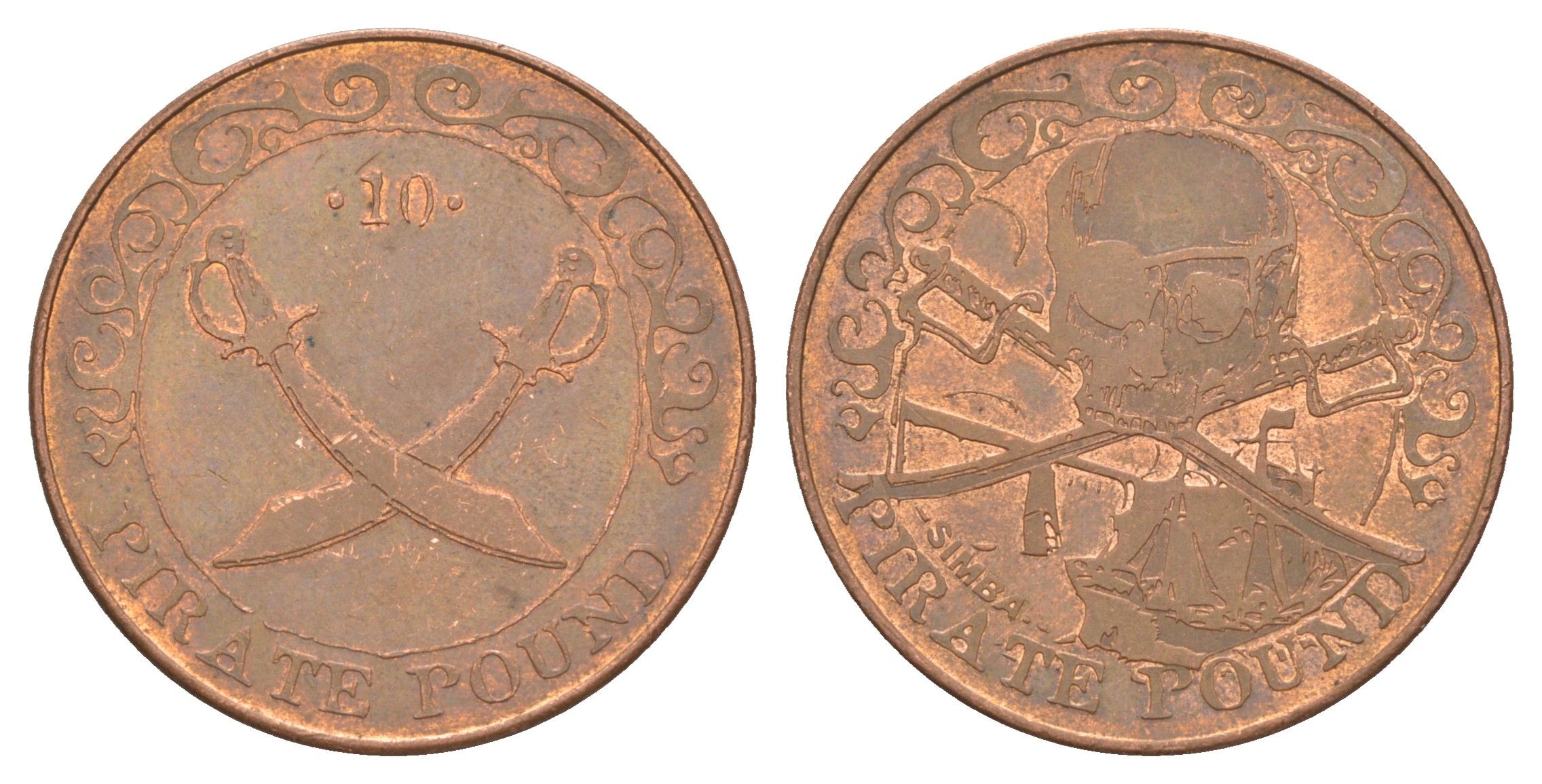 Германия игровой жетон в 10 пиратских фунтов - мечи ND диаметр 29 мм, вес 7,9 гр сталь плакированная медью 4171-1145