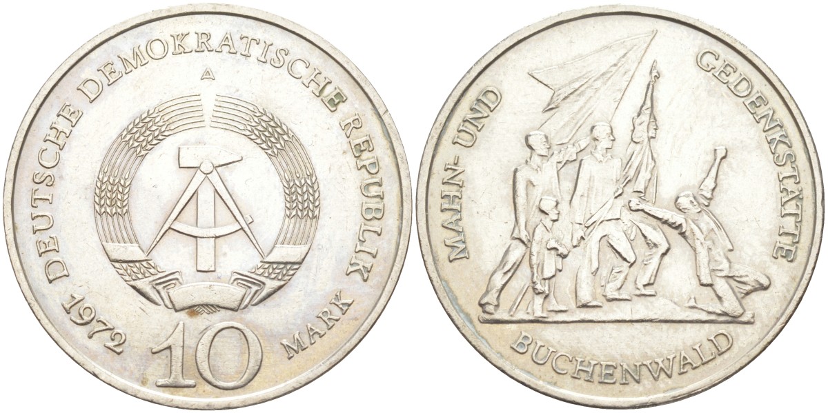ГДР 10 марок 1972 A, мемориал Бухенвальда KM 38, J. 1539 медно-никель 3855-1234