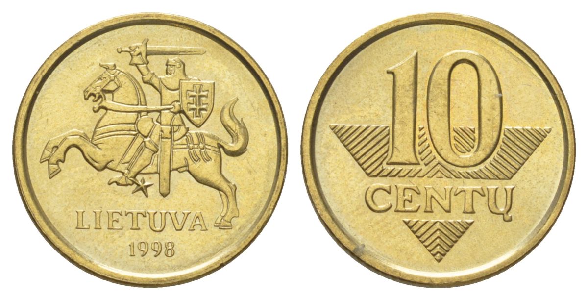 Литва 10 центов 1998 KM 106 никель латунь UNC 4625-565