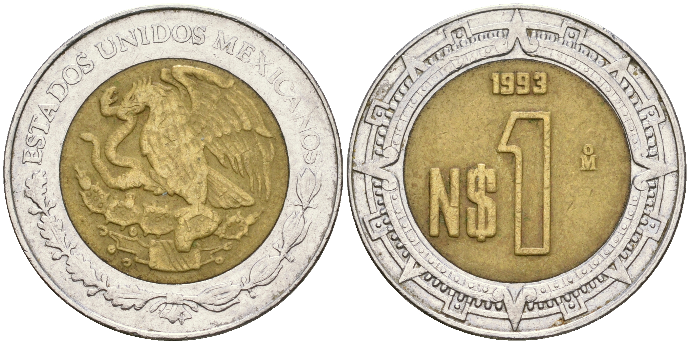 Мексика 1 песо 1993 KM 550 биметалл 4364-447