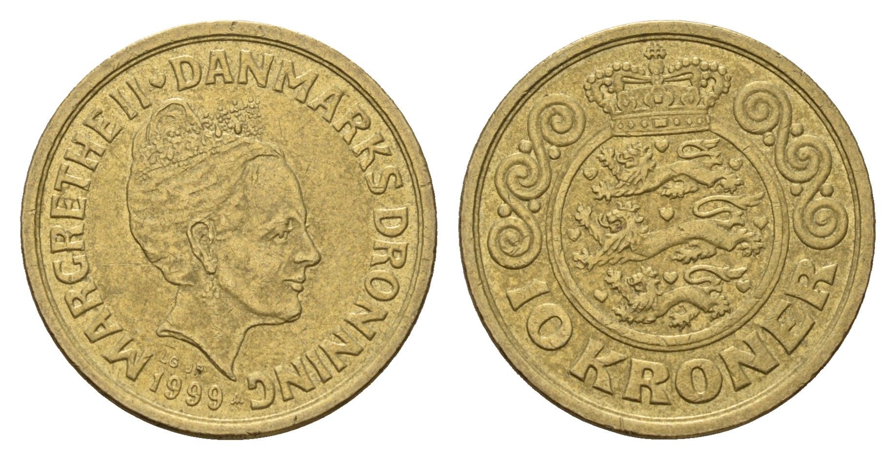 Дания 10 крон 1999 Маргрете II (1972-2024) KM 877 алюминиевая бронза 3459-925