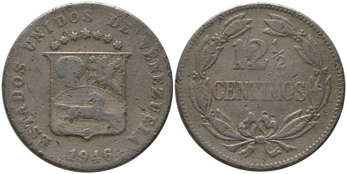 Венесуэла 12 1/2 сентимо 1946 KM 30a медно-никель 4525-835