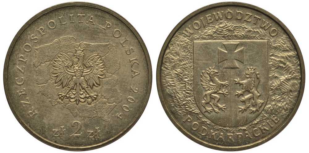 Польша 2 злотых 2004 MW, серия польские воеводства, Подкарпатское воеводство KM 490 нордик 114-124