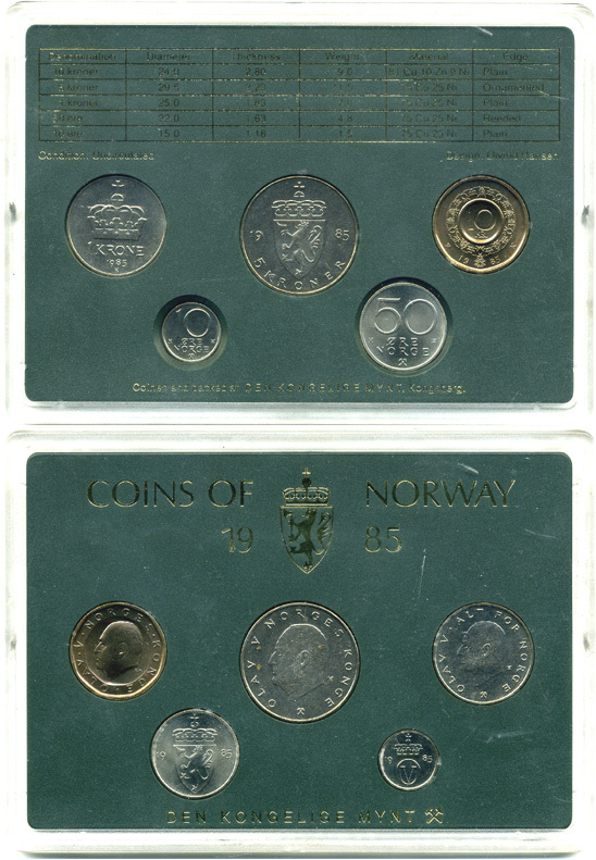 НОРВЕГИЯ ГОСНАБОР ИЗ 5 МОНЕТ 1985 UNC 06-081-7