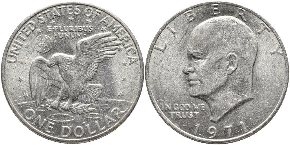 США 1 доллар 1971 Президент Эйзенхауэр, лунный орел KM 203 медь плакированная медно-никелем 58-612