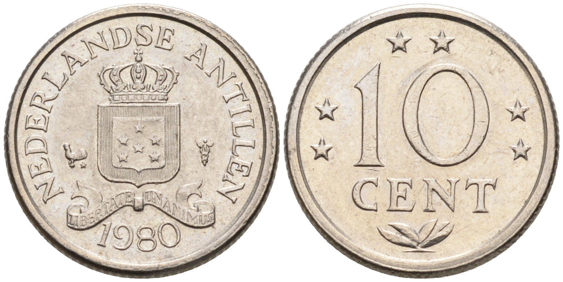 Нидерландские Антилы 10 центов 1980 Беатрикс (1980-2013) KM 10 никель 4564-1248