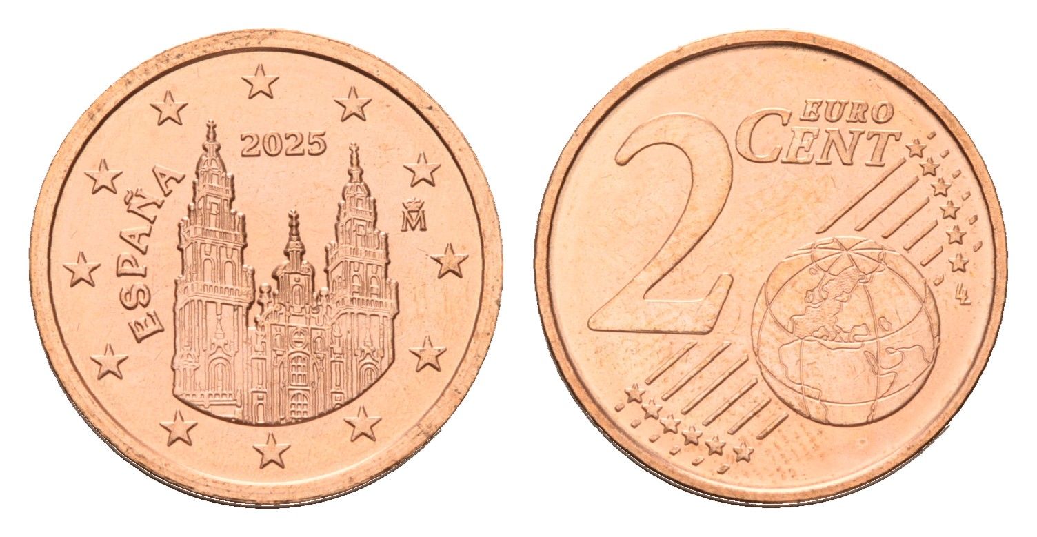 Испания 2 евроцента 2025 тираж 2.500 экземпляров KM 1145 сталь плакированная медью BU 4174-936