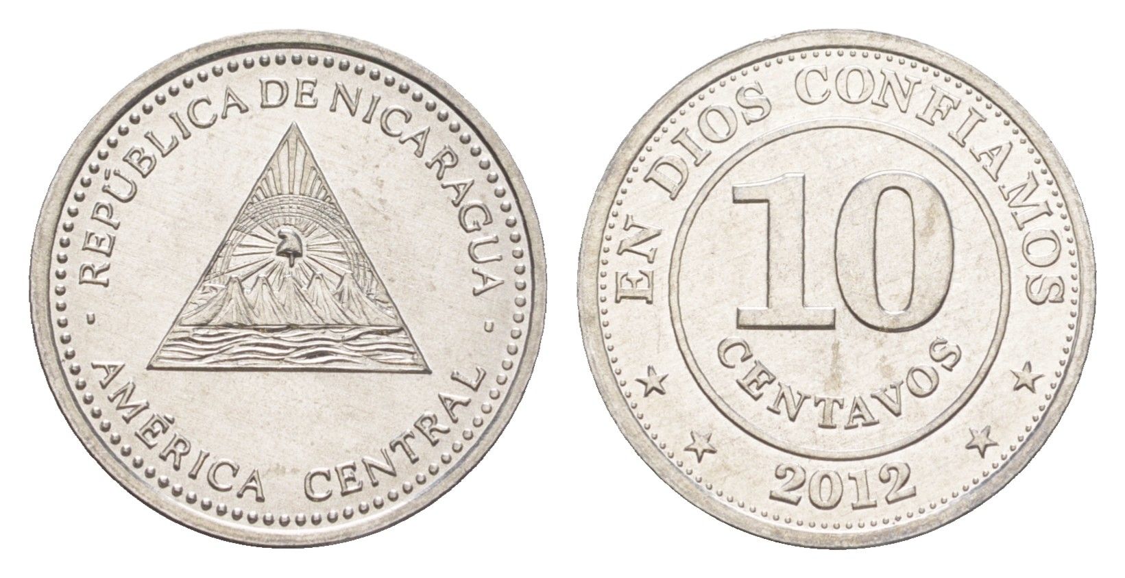 Никарагуа 10 сентаво 2012 KM 105 алюминий UNC 4640-1034