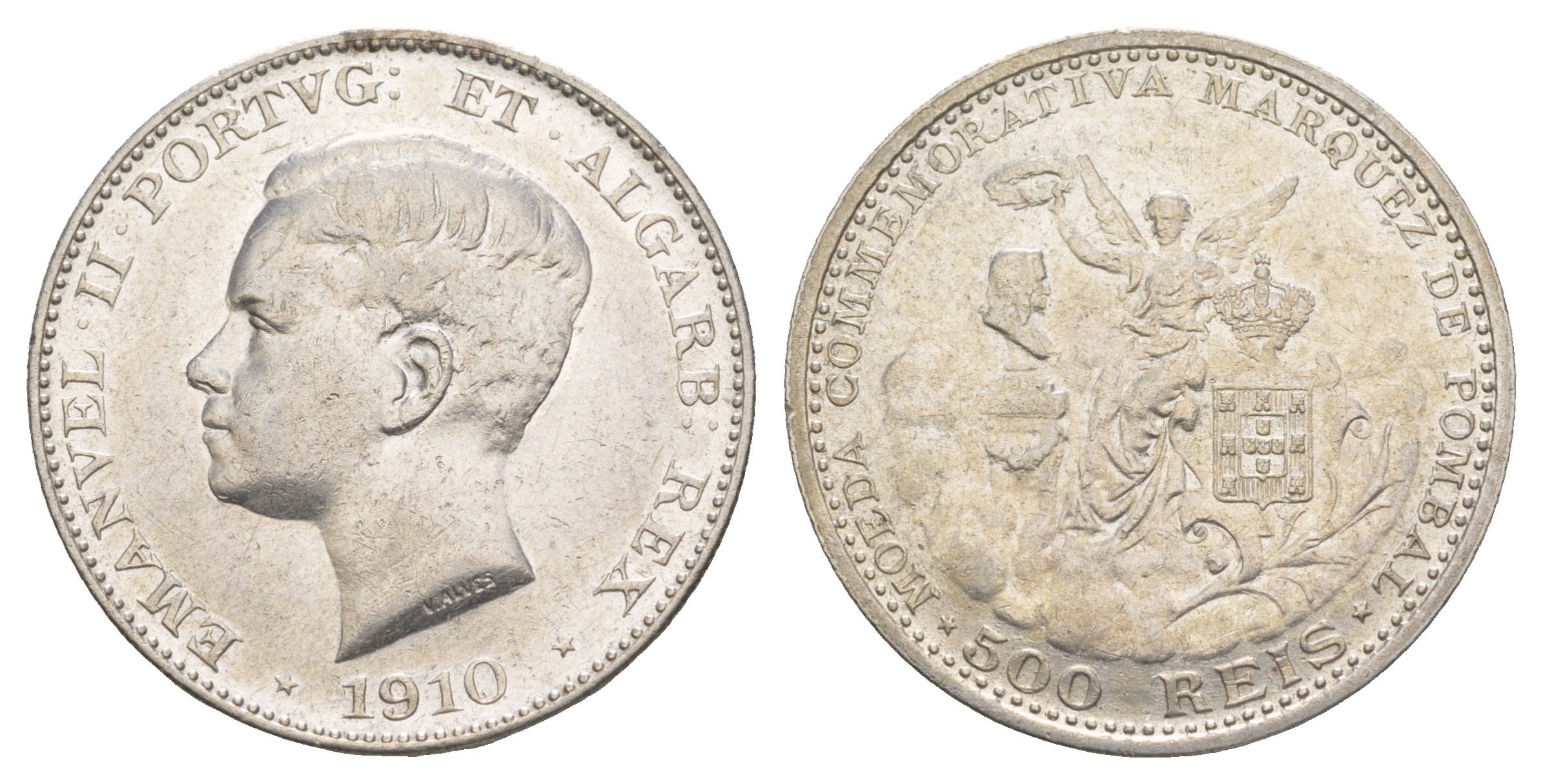 Португалия 500 реалов (рейсов) 1910 Маркиз ди Помбал KM 557 серебро 3896-1635