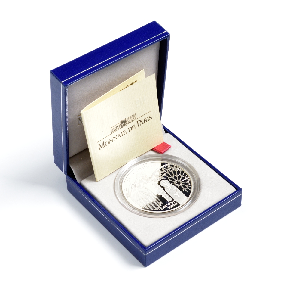 Франция 1 евро = 6,55957 франков 2000 готический стиль в архитектуре (XII-XVI веков) в коробке с сертификатом KM 1246 серебро PROOF 4-3-3-12