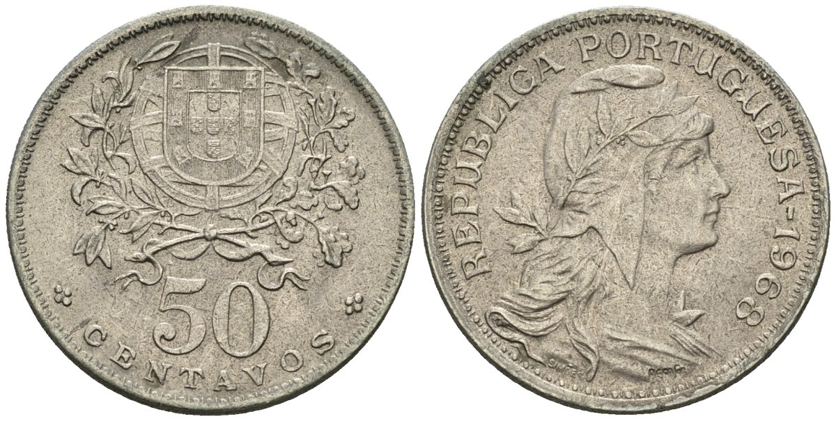 Португалия 50 сентаво 1968 KM 577 медно-никель 4148-345