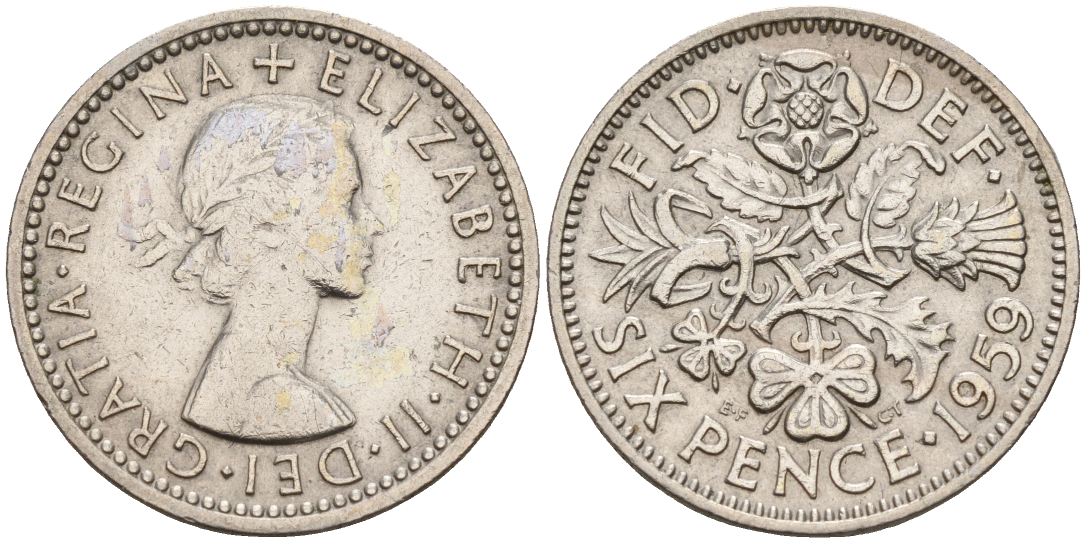 Великобритания 6 пенсов 1959 Елизавета II (1952-2022) KM 903, Spink 4149 медно-никель    4152-1167