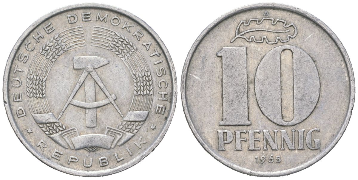 ГДР 10 пфеннигов 1965 A KM 10 алюминий 201-812