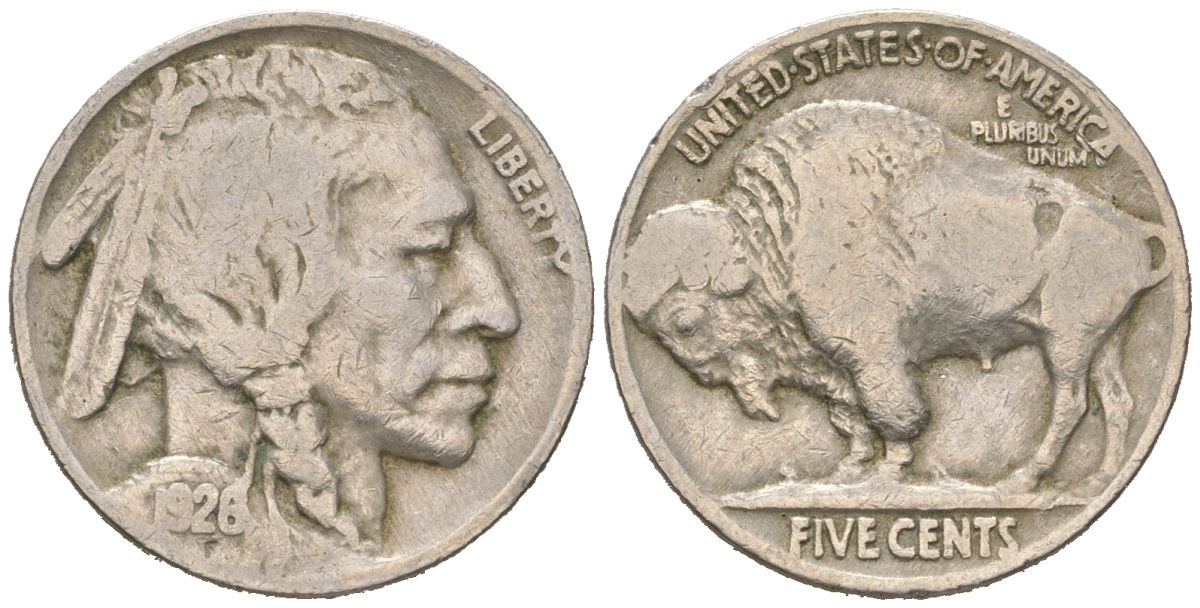 США 5 центов 1926 индеец, бизон KM 134 медно-никель 4614-1066