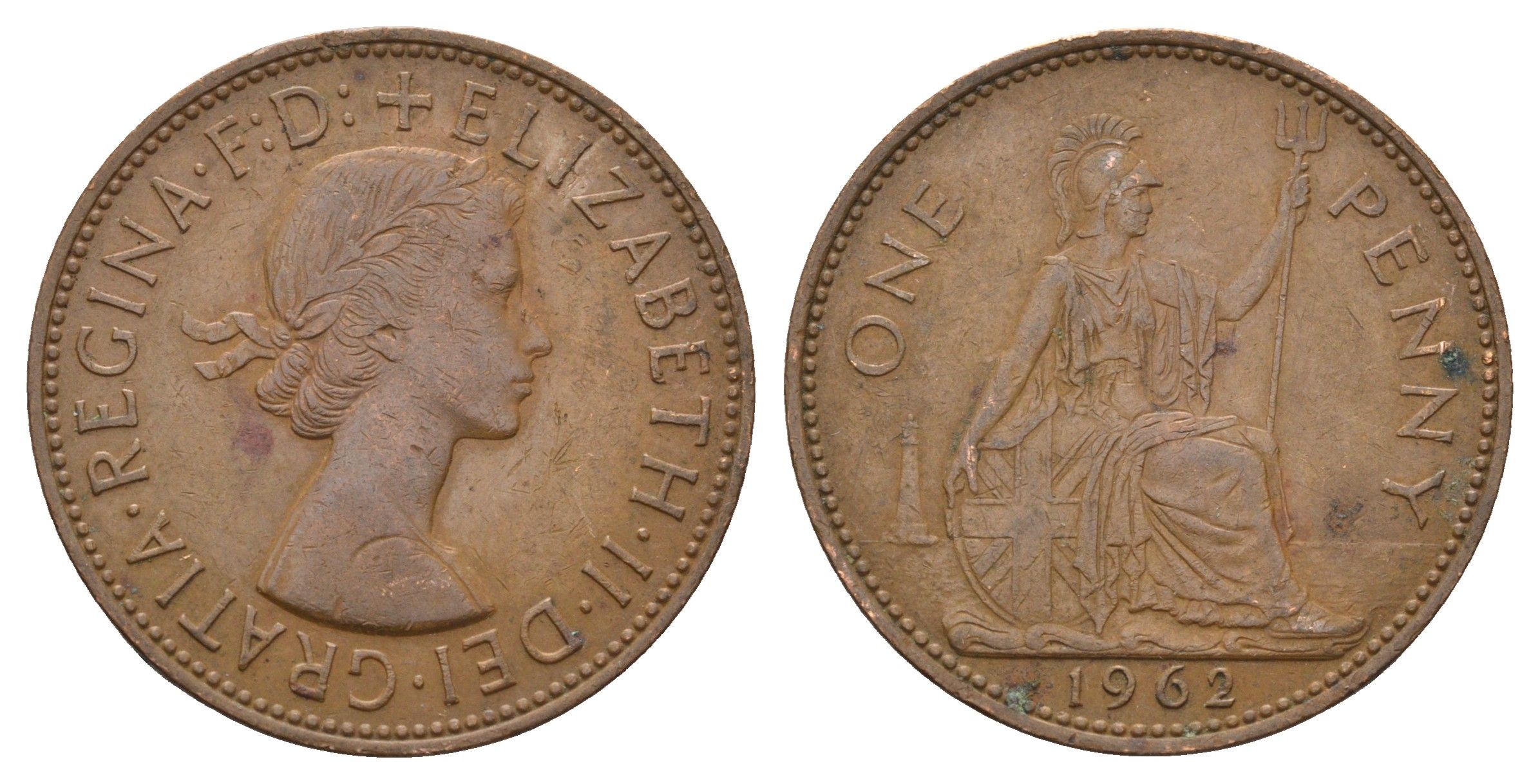 Великобритания 1 пенни 1962 Елизавета II (1952-2022) KM 897, Spink 4157 бронза 4692-725