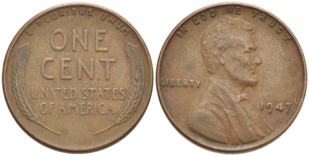 США 1 ЦЕНТ 1947 ЛИНКОЛЬН KM А132 медь цинк 218-523