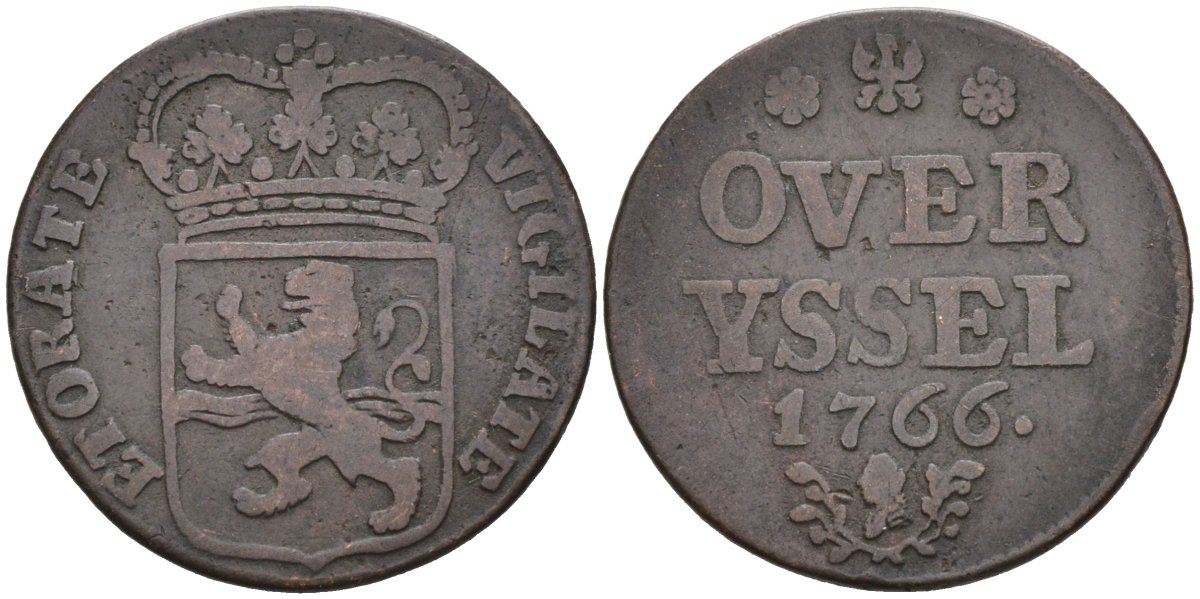 Оверэйсел (Overyssel), Нидерланды 1 дуит 1766 KM 102 медь 4575-1243