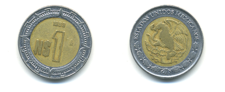 Мексика 1 песо 1993 KM 550 биметалл 176-1232