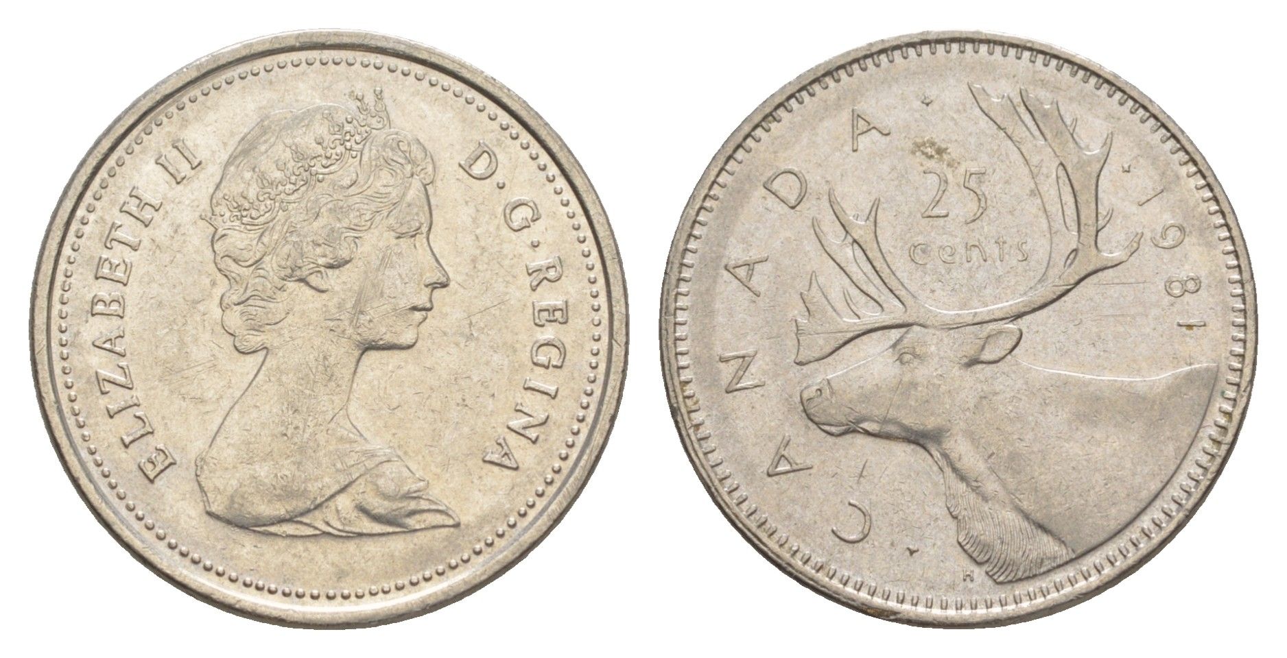 Канада 25 центов 1981 Елизавета II (1952-2022), олень KM 74 никель 4638-526