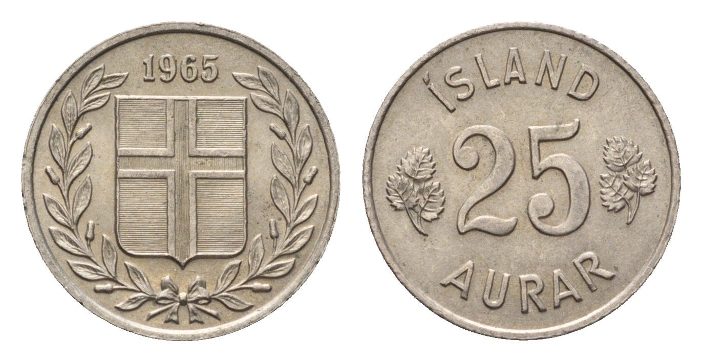 Исландия 25 эйре 1965 KM 11 медно-никель 4696-338