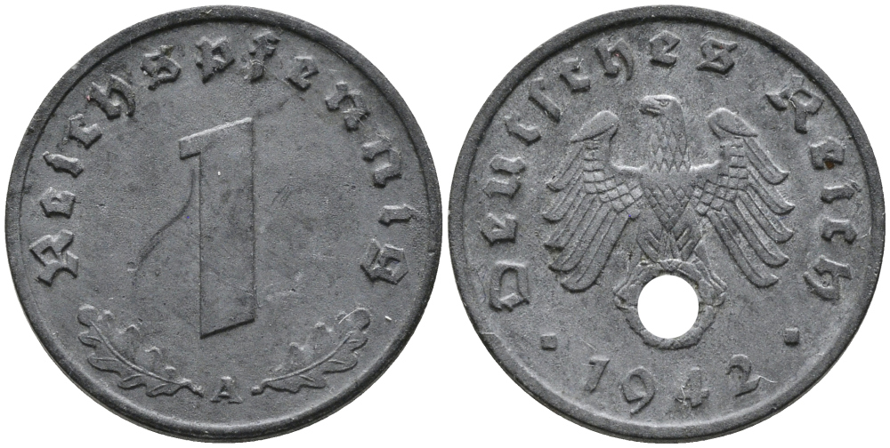 ГЕРМАНИЯ 1 РЕЙХСПФЕННИГ 1942 A KM 97, J.369 цинк 96-719