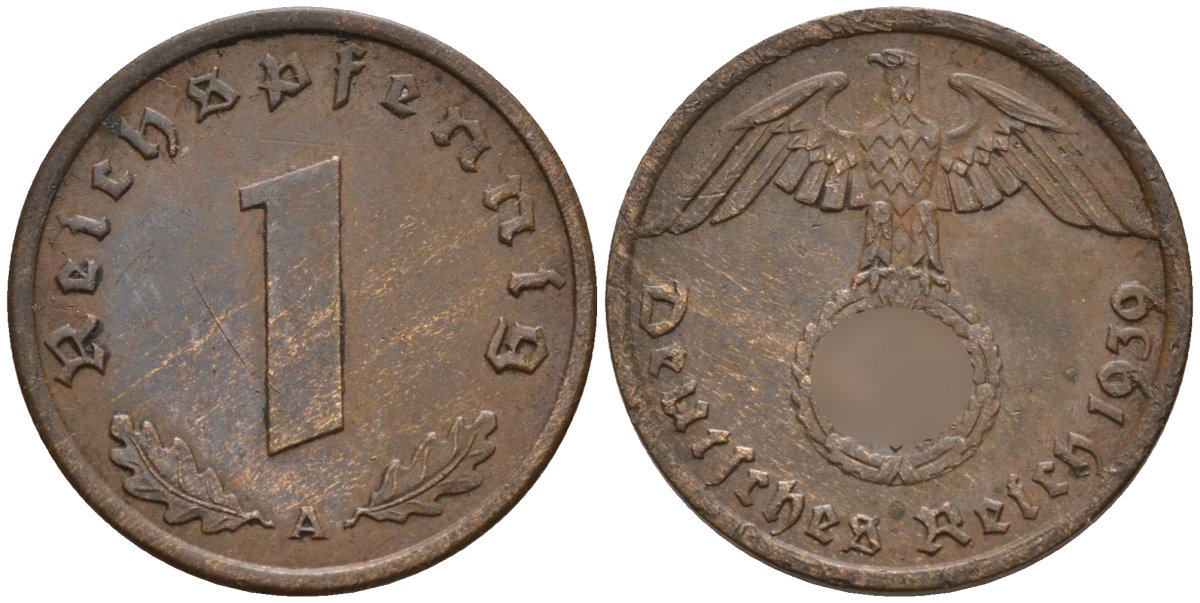 Германия 1 рейхспфенниг 1939 A KM 89, J. 361 бронза 4147-1152