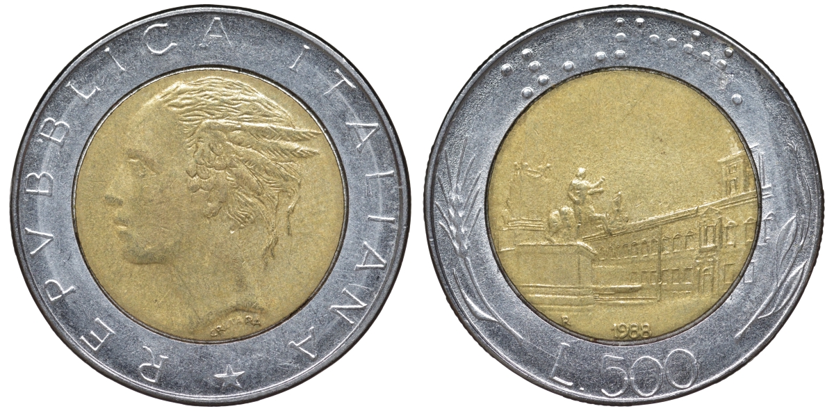Италия 500 лир 1988 KM 111 биметалл 4142-1215