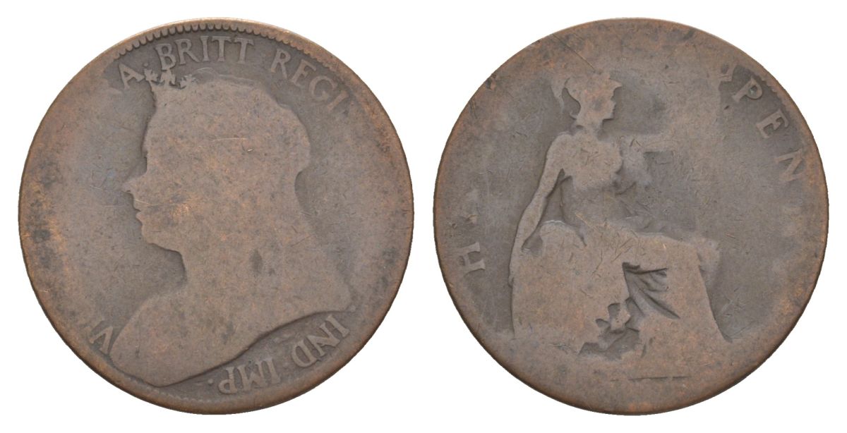 Великобритания 1/2 пенни ND (1895-1901) Виктория (1837-1901) KM 789, Spink 3962 бронза 54-1244