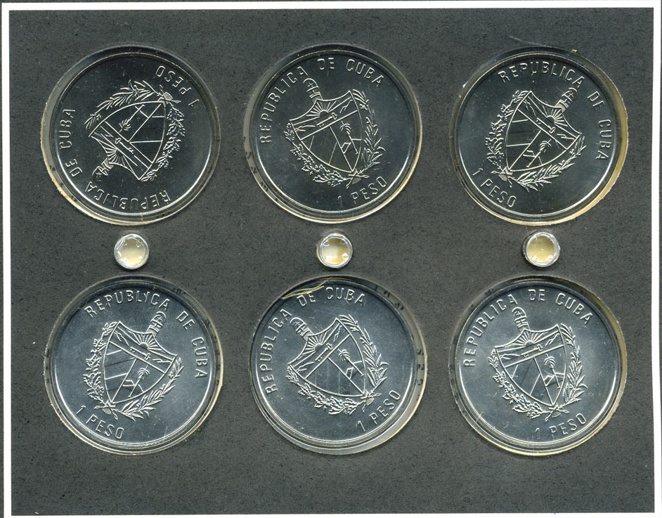 Куба набор из 6 монет по 1 песо 1996 серия карибская фауна эмаль KM 549, 550, 551, 552. 562, 565 UNC 7-5-1-12