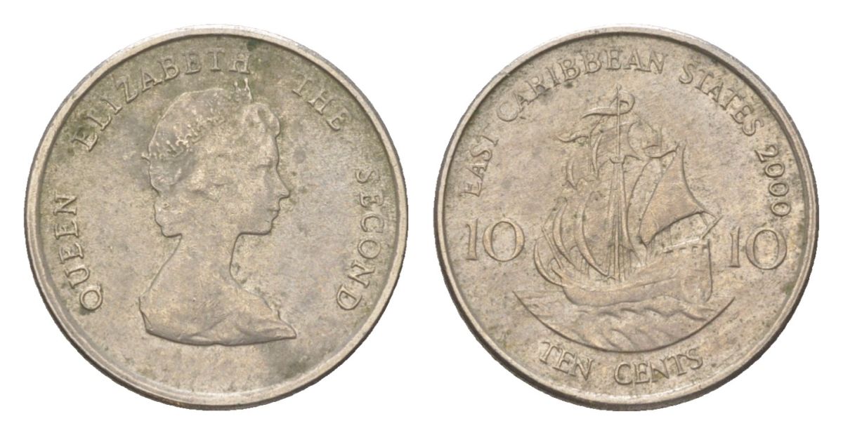 Восточные Карибы 10 центов 2000 KM 13 медно-никель 4623-526