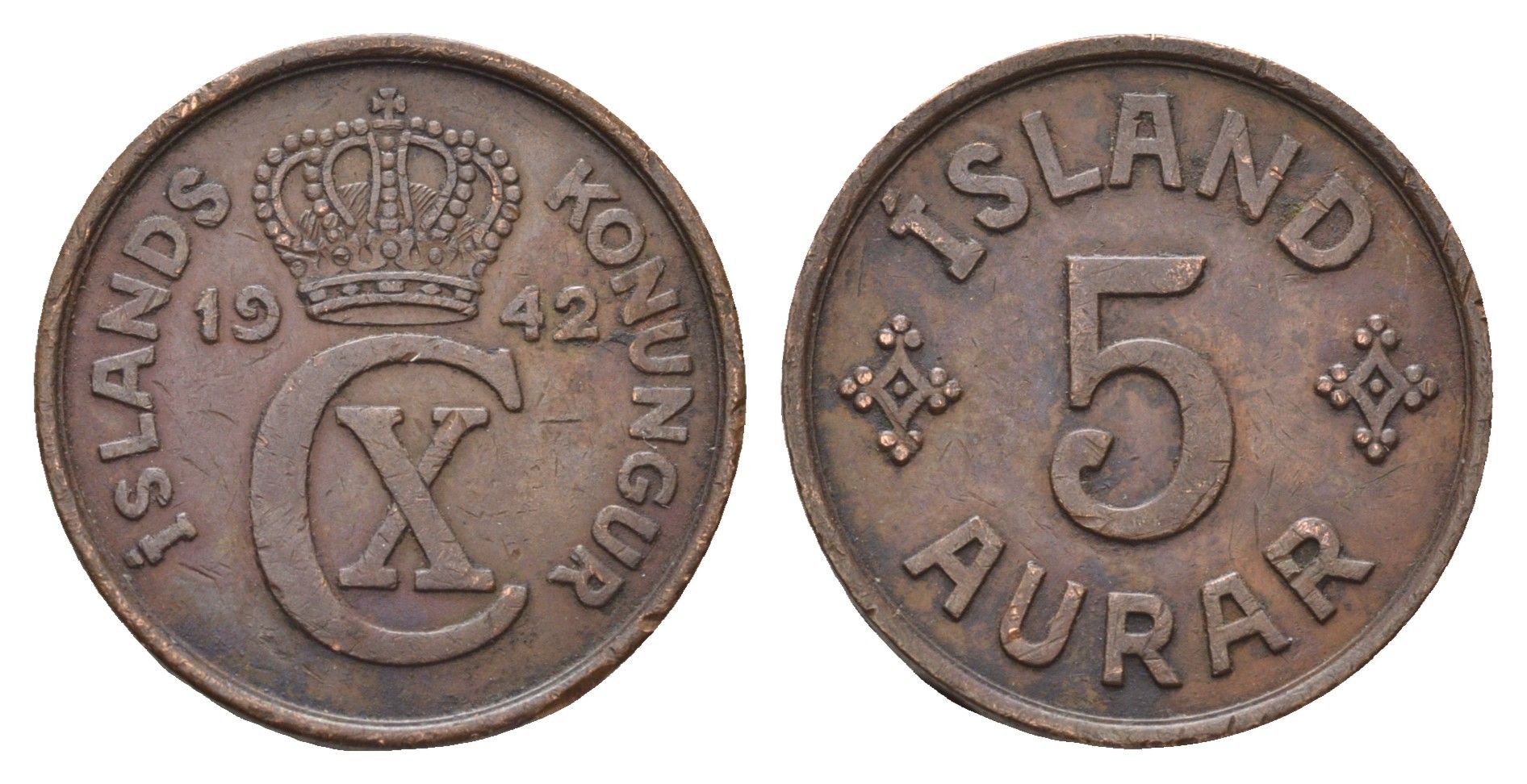 Исландия 5 эйре 1942 KM 7 бронза 73-1023